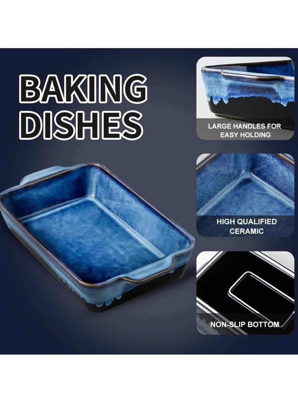 New Open Box Blue KOOV Bakeware Set Ceramic Baking Dish, 2Rectangular Casserole